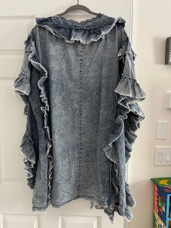 Denim Ruffle Button-Front Kimono - Picture 5 of 6